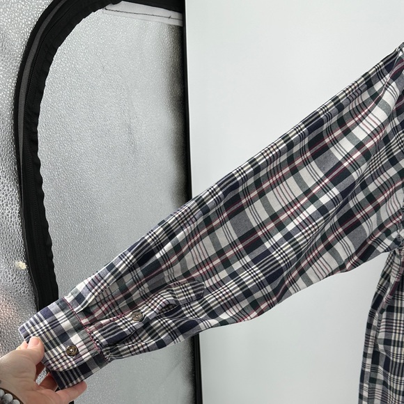 VTG Western Rugged Streetwear Izod Navy/White Plaid Button Down FlannelShirt SzM - Picture 9 of 12